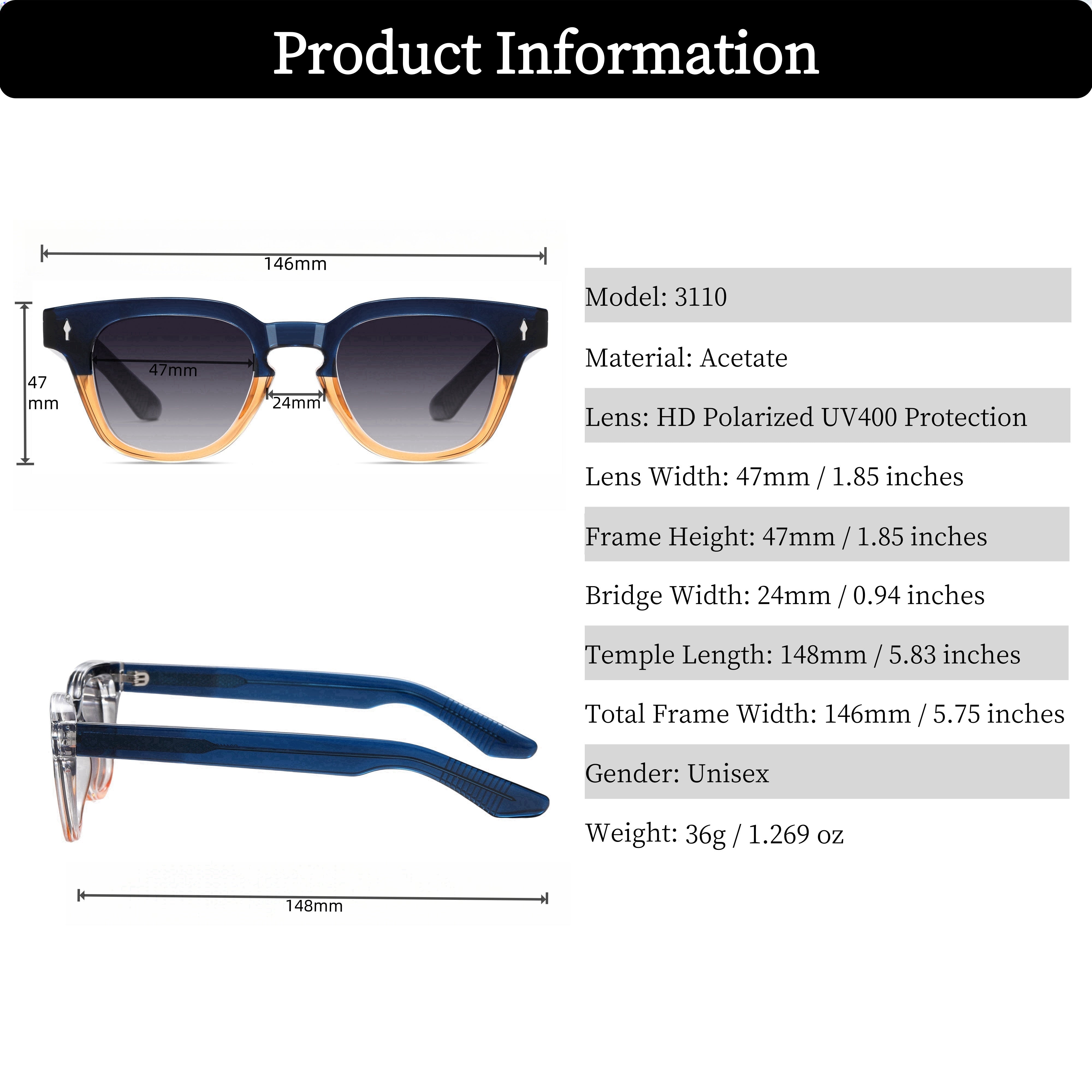 ROCKNIGHT Designer Acetate Sunglasses 3110
