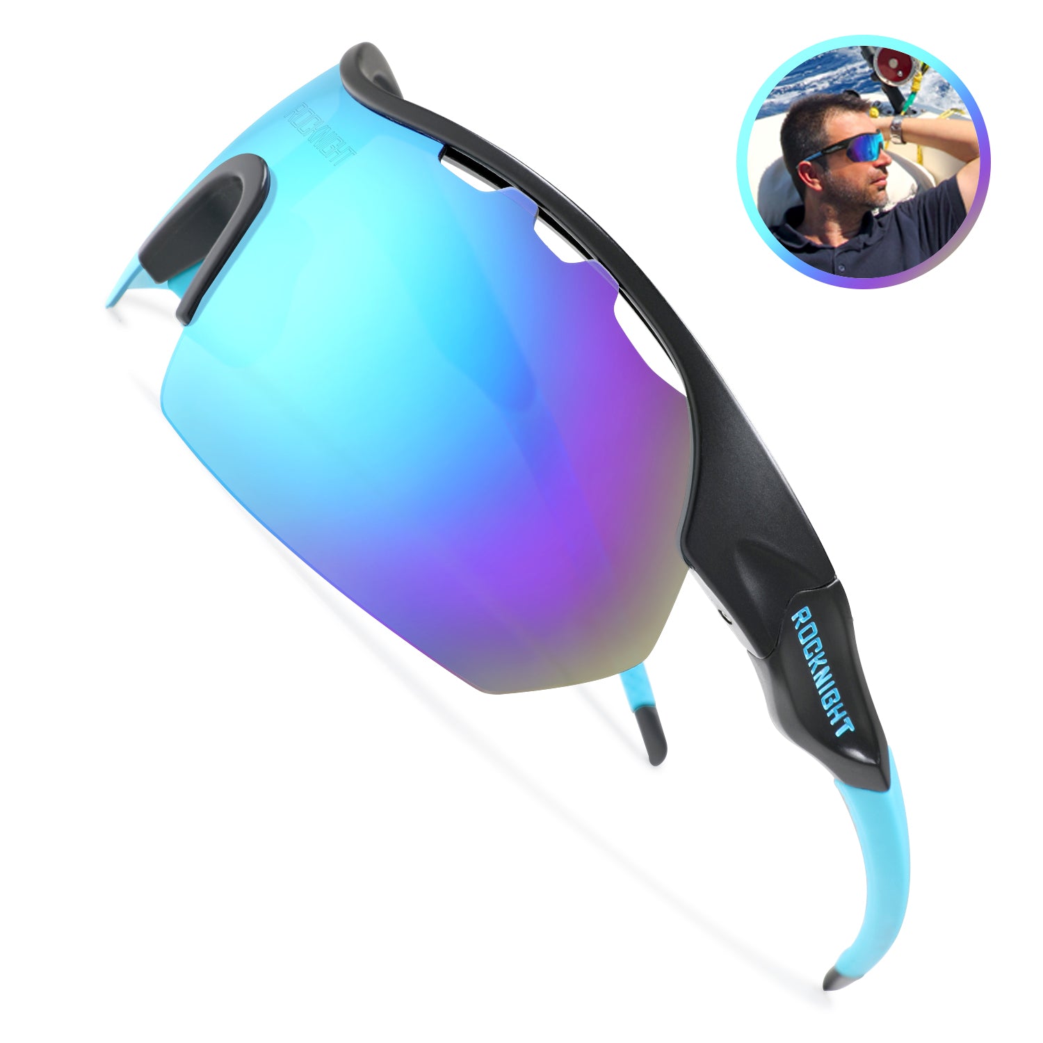 ROCKNIGHT 2021 HD Polarized Sports Sunglasses Baseball Outdoor Ultralight TR90 Frame Big Lens